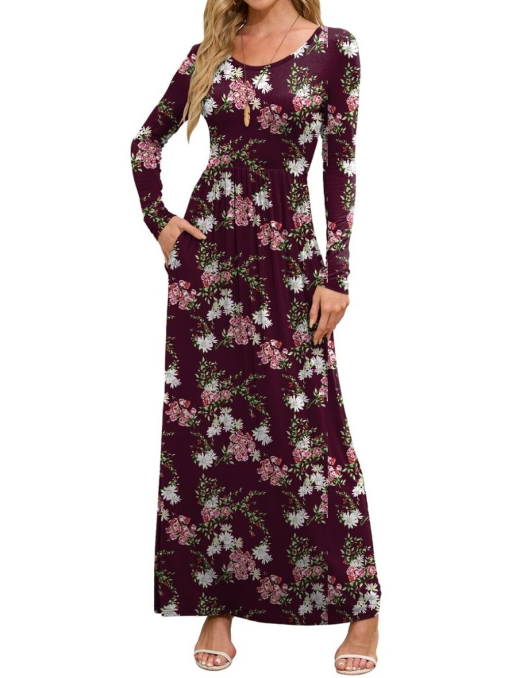 Women's Maxi Dress Long Sleeve Crewneck Empire Waist Long Dresses